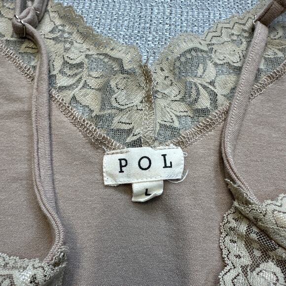 POL Cami Top  Womens Large Taupe Lace Trim‎ Y2K Lingerie Style Feminine Whimsy - Picture 3 of 9